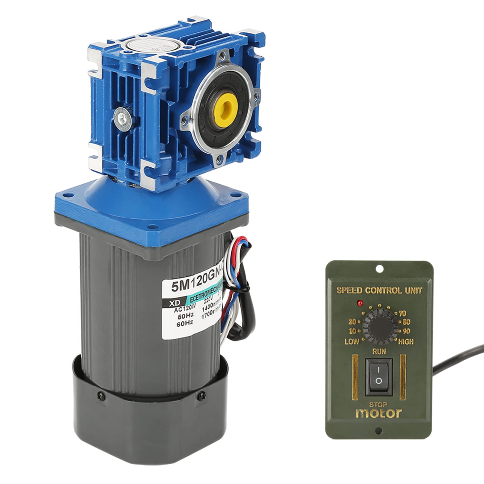 FTVOGUE 120 W AC 220 V Selbsthemmende Schneckengetriebemotorgeschwindigkeit Einstellbar mit Regler für Industrielle Automatisierung, Förderband, Tür, Tor (Untersetzungsverhältnis 25k)