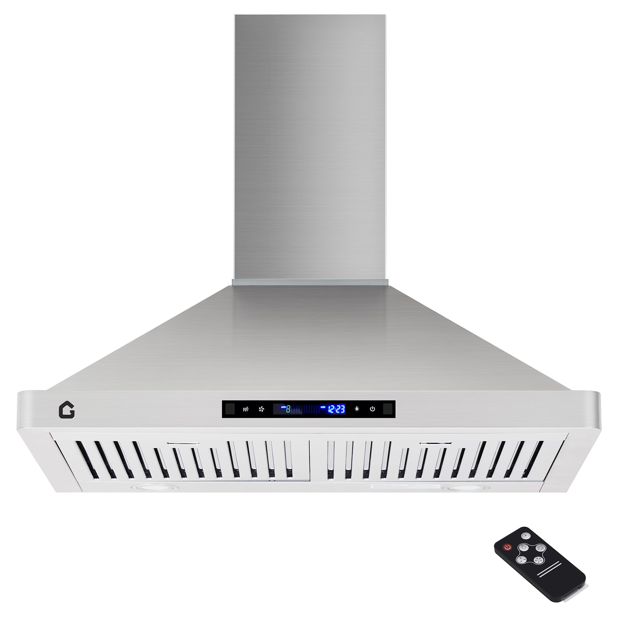 30 Inch Wall Mount Range Hood, 450 CFM Powerful Kitchen Vent Hood, Convertible Ducted or Ductless, 3-Speed Fan, Gesture, Remote & Touch Controls, Auto Timer, LED Lights, Stainless Steel Baffle Filters