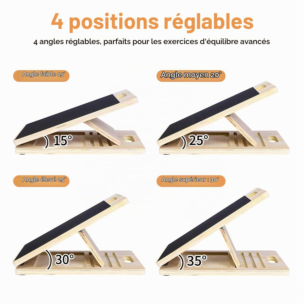 Planche Inclinée Professionnelle en Bois,40x30x4cm Réglable Slant Board | Portable Planche d'équilibre et étirement du Mollet, pour la Maison, le Gymnase et l'extérieur