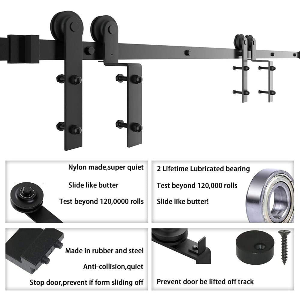 LWZH 16FT/488cm Scheunentor Kit Schiebetür Hardware Kit Scheunentor Beschläge Schiebetür Kit für Bypass Doppeltüren
