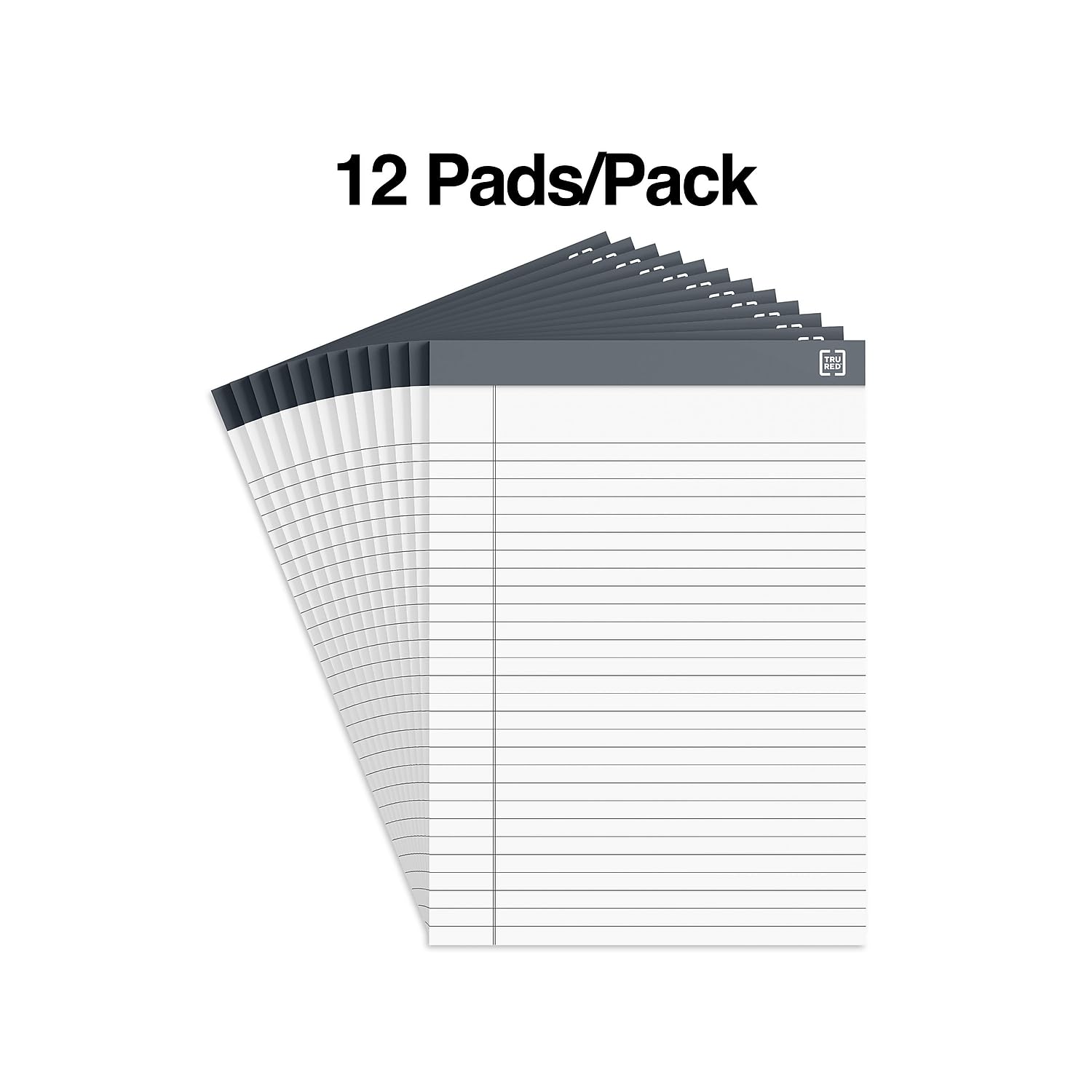 TRU RED Notepads, 8.5” x 11.75”, Wide Ruled, White, 50 Sheets/Pad, 12‑Pack      Unknown Binding