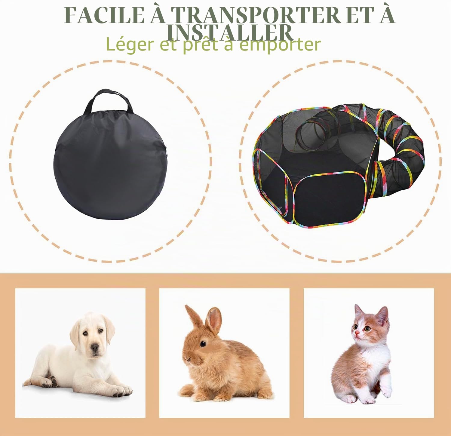 Tunnel pour chat, Accessoire Chat, Enclos d'extérieur Pliable pour Chat, Aire de Jeu, Tunnel pour Lapin, Jouets pour Chat, Chien et Autres Petits Animaux, Convient pour l'Intérieur et l'Extérieur