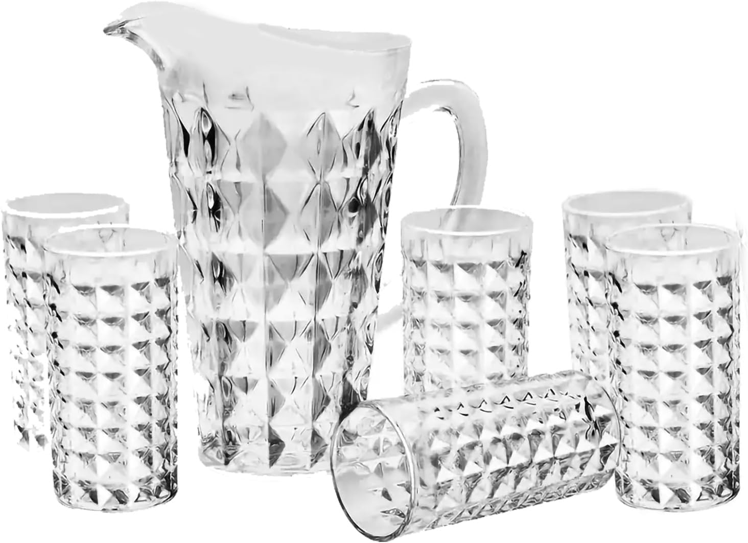 Voidrop Glass Pitcher 1.5 Liter With 6 Glasses (260ml) - Jug for Hot Cold Water, Juice, Iced Tea - Glassware Carafe With Handle for Liquid