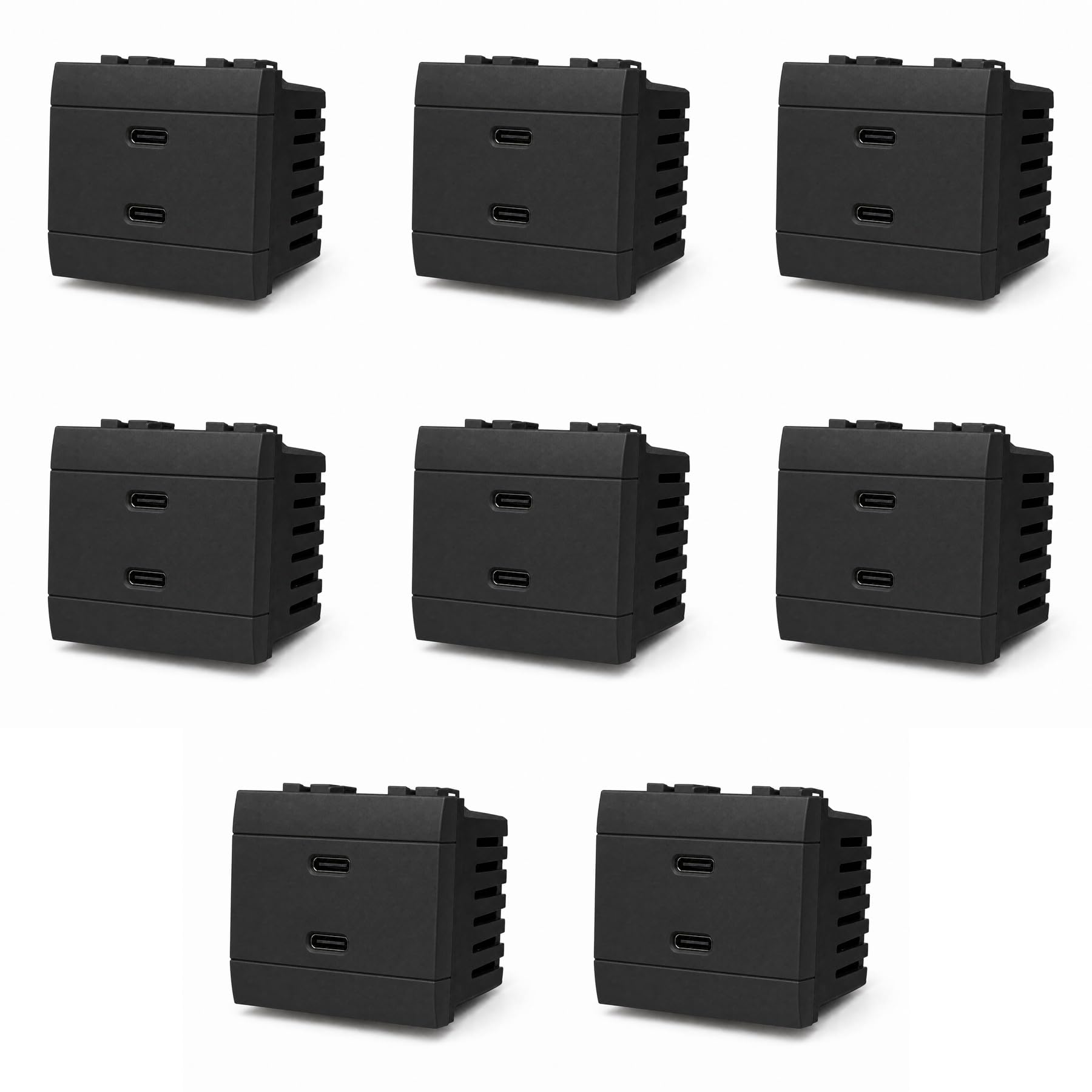 8 Pezzi Caricatore Doppio USB-C 45W, Compatibile Bticino Living International, Presa USB Tipo C da Incasso, 2 Moduli, Ricarica Rapida 5V 9V 12V 15V 3A e 20V 2.25A, Nero