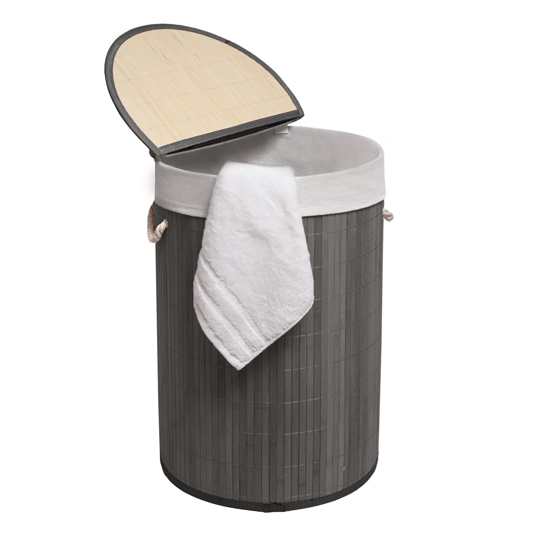 Mantraraj 50L Folding Bamboo Laundry Basket Bin Hamper Basket Clothes Storage Organizer With Lid And Removable Washable Bag (Grey) from B&Q