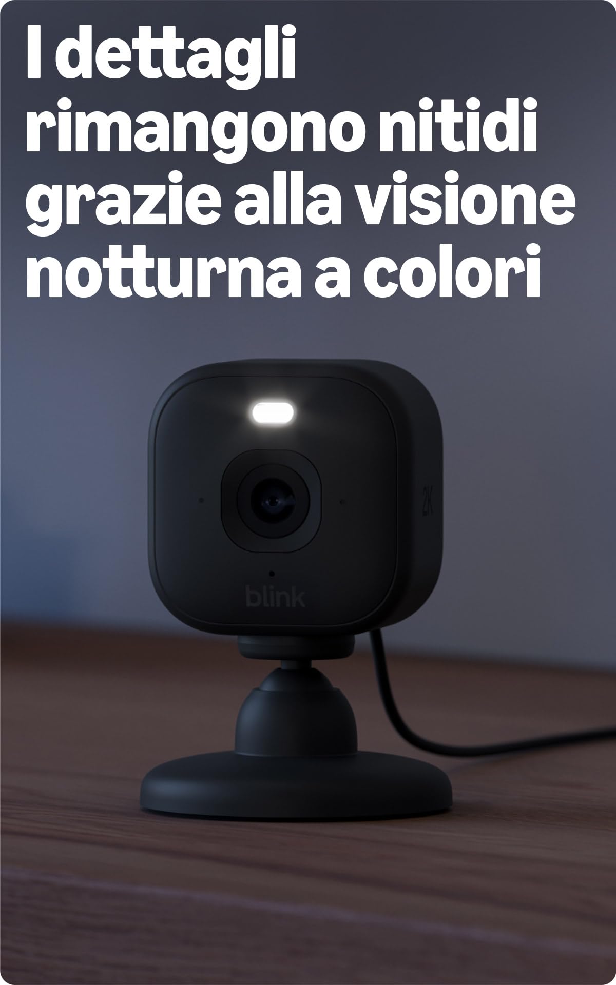 Videocamera Mini 2K+ Blink (ultimo modello) | Videocamera di sicurezza domestica con alimentatore plug-in, risoluzione video 2K, zoom 4x, visione notturna a colori | 2 videocamere – Nere