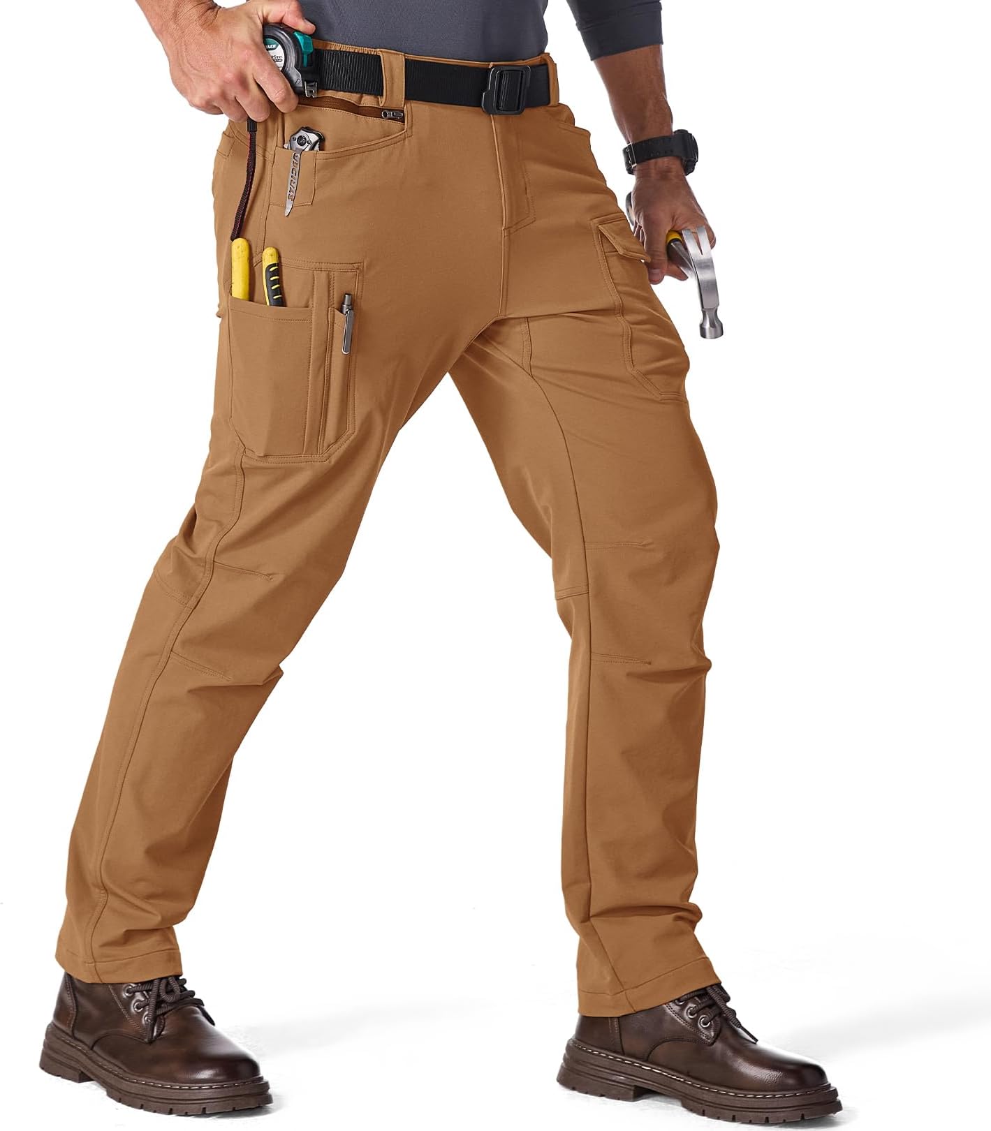 – Men’s Work Trousers Stretch Cargo Utility Pants with Multi Pockets, Durable Heavy Duty Construction Trousers with Semi Elasticated Waist for Work, Outdoor