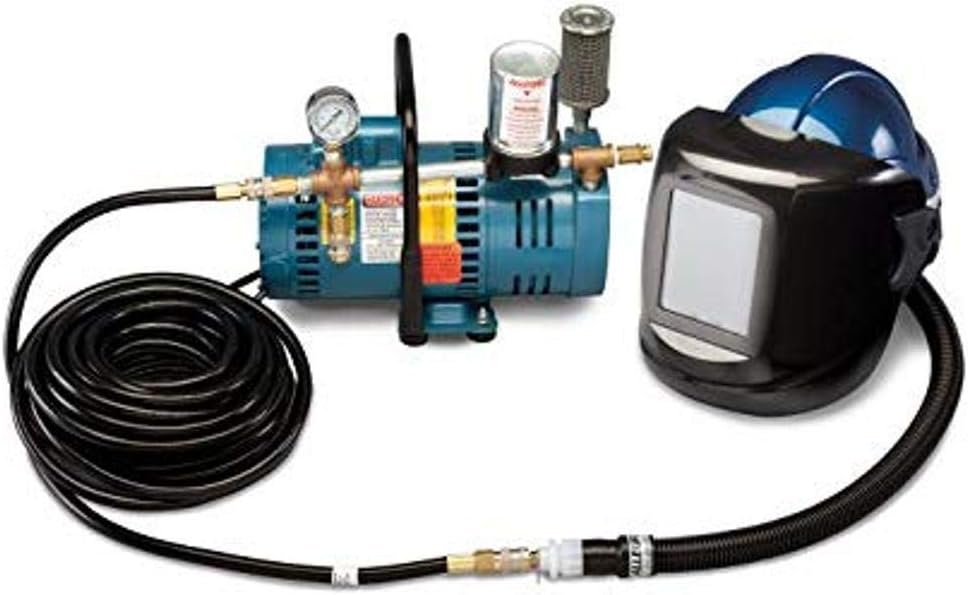 Allegro 9210-01 | One Worker Full Mask Supplied Air Respirator System with ¼ HP Pump & 100' Hose | Oil-Less Rotary Vane Pump | Durable Silicone Full Mask | OSHA-Compliant Supplied Air