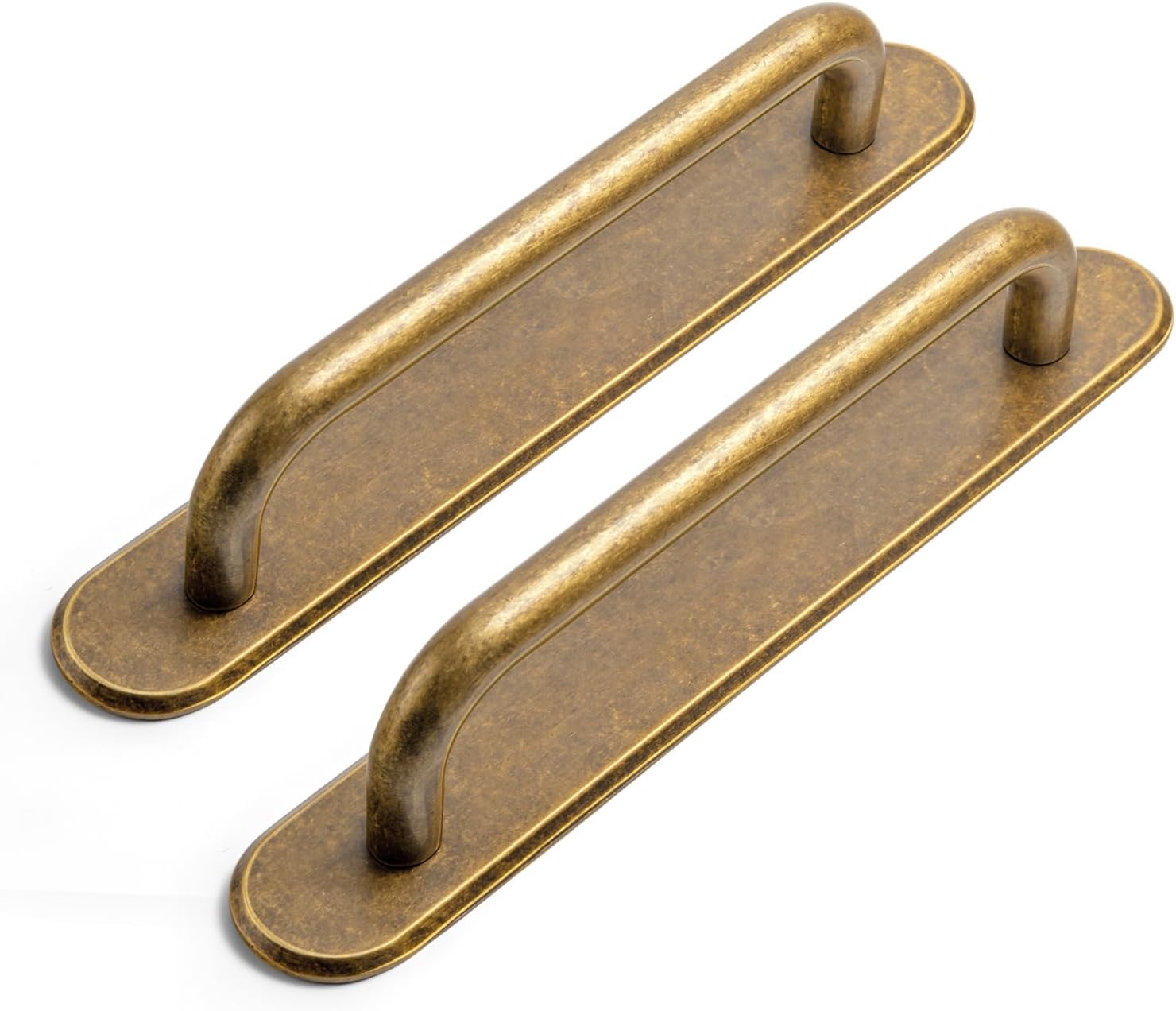 2 Pack Antique Brass Cabinet Pulls with Backplate, Solid Zinc Alloy 7.6'' Hole Centers Drawer Handles, Vintage Style Hardware for Bedroom, Kitchen Cupboard