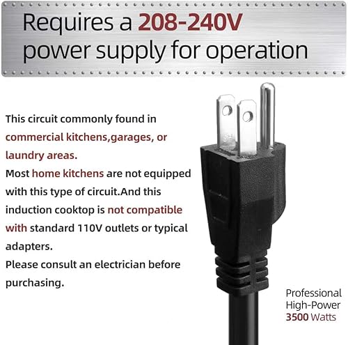 Miniatura 7 de Estufa de inducción portátil 208-240V 3500W Gama comercial Quemador de encimera Módulos IGBT duales 8 Nivel de Calefacción Temporizador Sensor