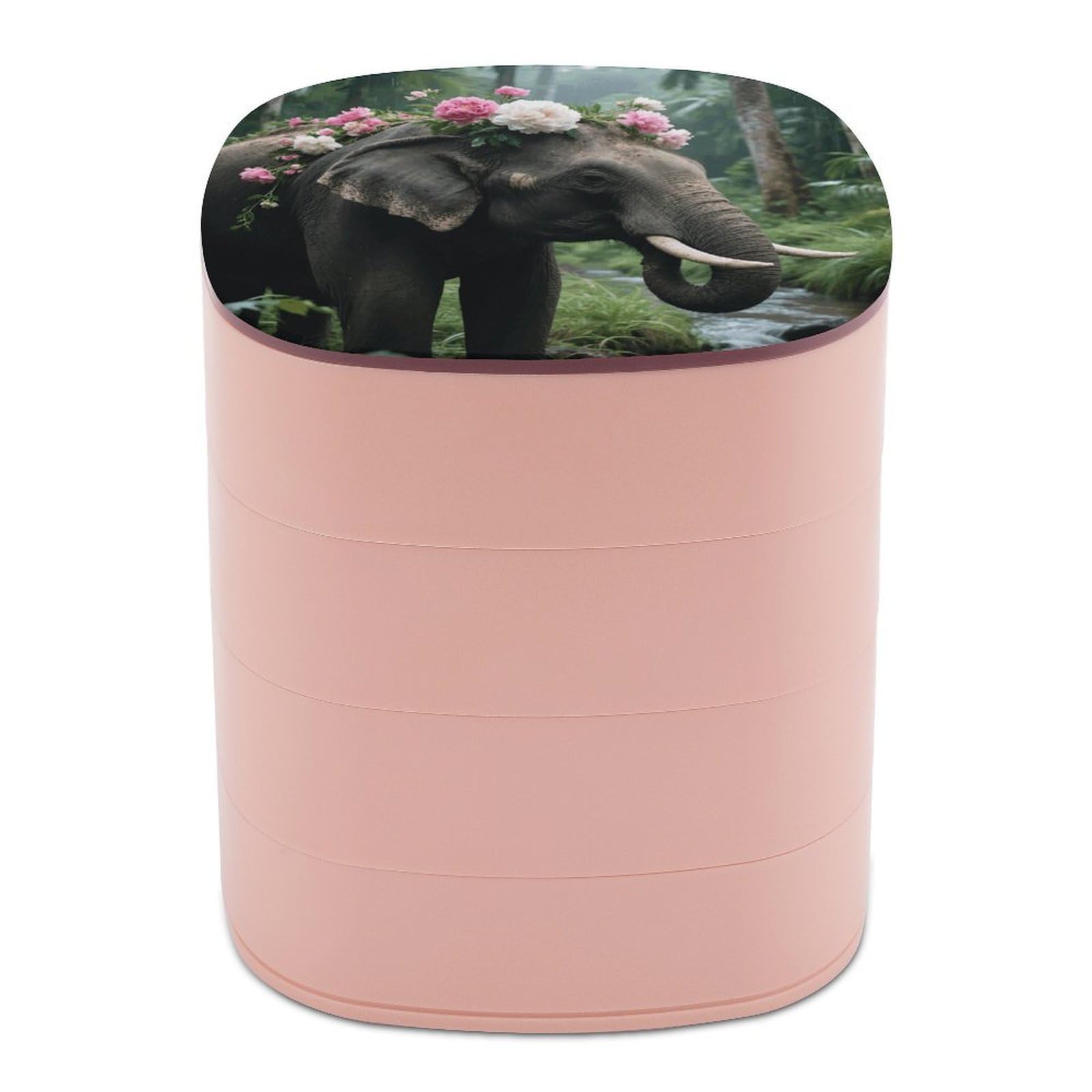 VstaDank Flower Elephant Jewelry Case Women Portable Travel Jewelry Box Rotating Jewelry Organizer with Mirror Multi-Layer Necklace Ring Earring Storage Box for Bracelets Rings