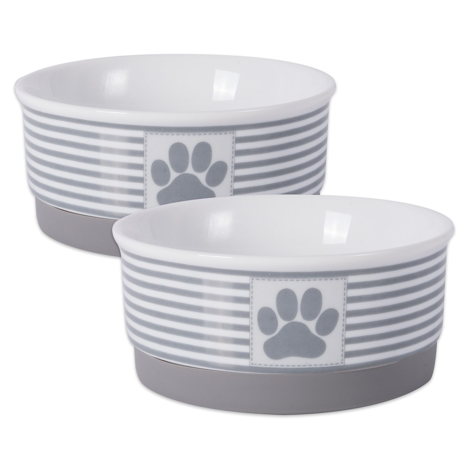Bone DryPaw & Patch Ceramic Pet Collection, Small Set, 4.25x2", Gray, 2 Piece
