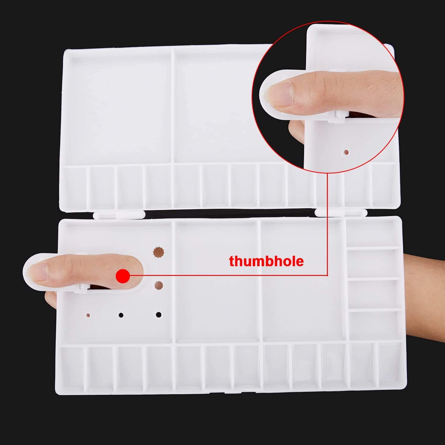 SUNIY Watercolor Palette Folding Paint Tray Plastic Painting Pallet with 33 Compartments, Thumbhole and Brush Holders, White - Image 4