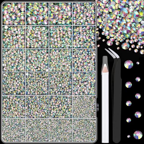 Image of 25000Pcs Resin Rhinestones with Tweezers for Crafting, AB 2-6mm Mixed Sizes Non Hotfix Flatback Gems, Bedazzling Crystal for DIY Craft Clothing Mugs Tumblers Shoes Fabric Decor Nail Art
