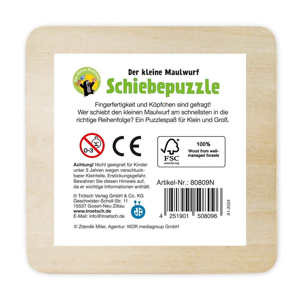 Trötsch Der kleine Maulwurf Schiebepuzzle aus Holz: Puzzle Spiel Schiebespiel Gedulsspiel