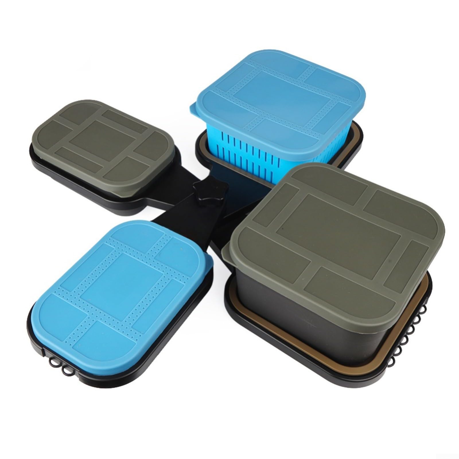 Angelköder-Aufbewahrungskoffer-Set mit 600 ml und 1600 ml Dosen, kompaktes ABS+TPE+PP-Design für Outdoor-Angler, feuchtigkeitsbeständige Boilies und Ausrüstungs-Organizer, Blau und Grün