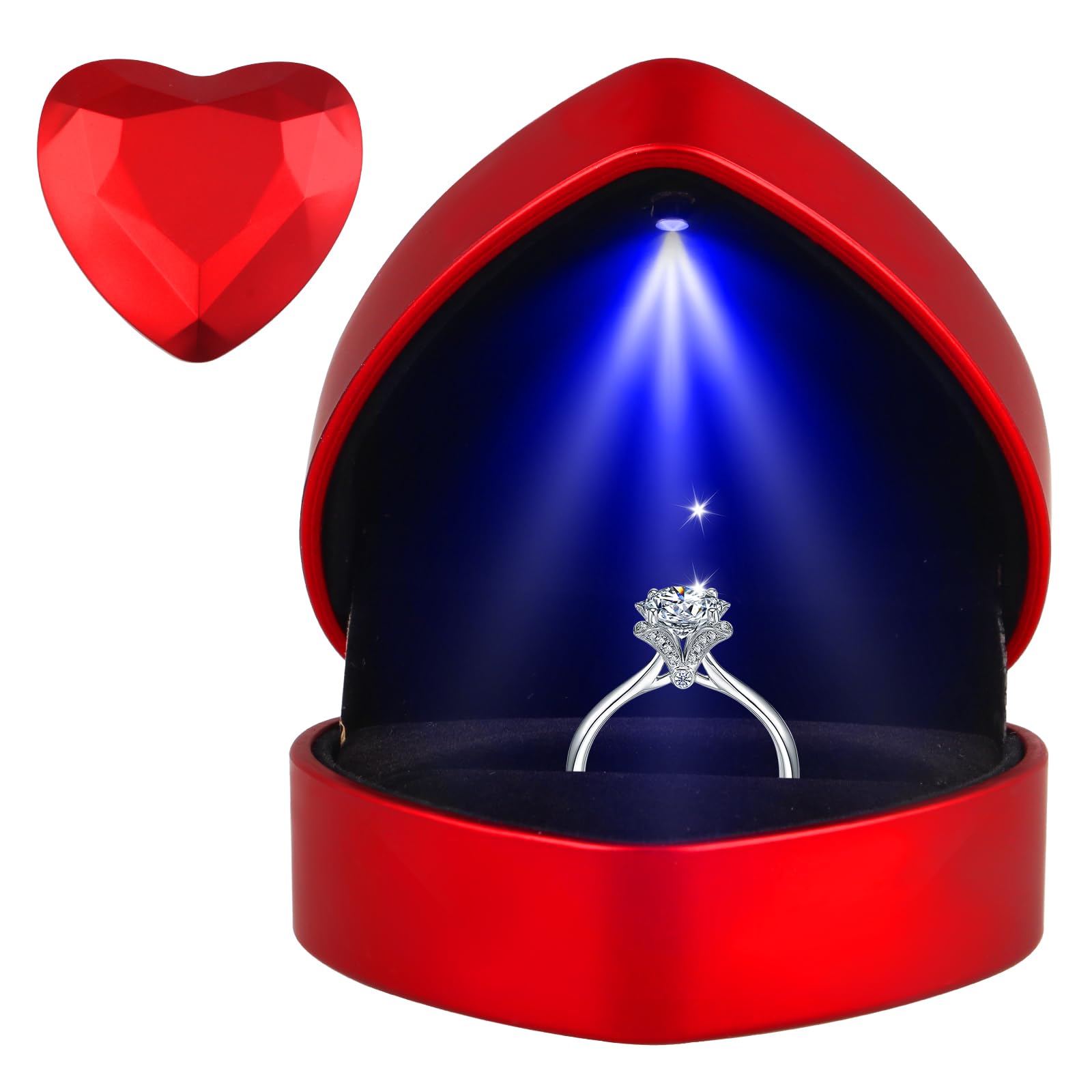 Caja de anillo con luz LED en forma de corazón para propuesta de boda San Valentín
