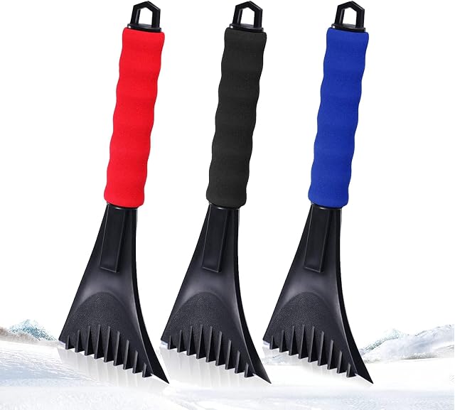 Ice Scraper, 3 Pack Car ice Scraper with Soft Touch Foam Handle, Ice Scraper for Car Windscreen, Car Accessories Windscreen Scraper Removes Frost,Ice And Bugs From Vehicle Windscreens(Black Blue Red)
