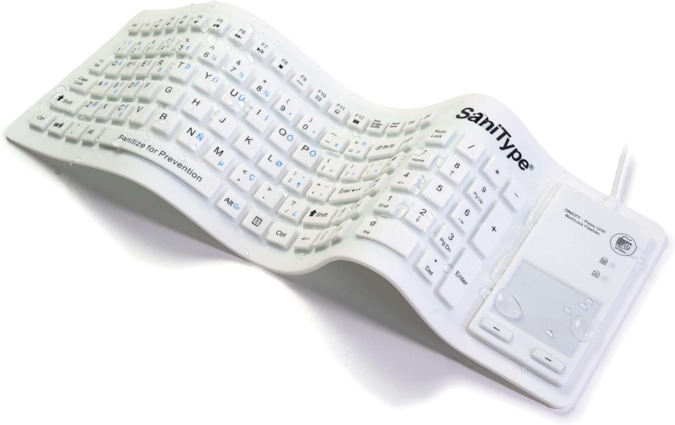 “Flex Touch” Full-Size Flexible Silicone Washable Keyboard with Touchpad and ON/Off Switch (USB) (White) | KBSTFC103STi-W