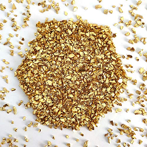 Crushed Glass for Craft, 100g Irregular Metallic Chips Sprinkles Broken Glass Chunky Glitter Nail Sequins for DIY Nail Arts Craft Epoxy Resin Filler Scrapbooking Jewelry Making Decor(Gold)