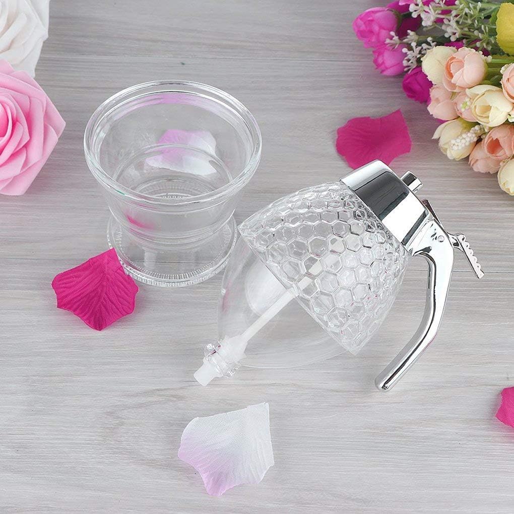 GLOWICK Honey Dispenser Pump // Maple Syrup Dispenser Glass // No Drip Honey Dispenser with Stand (1Pcs) (250 ml) 2