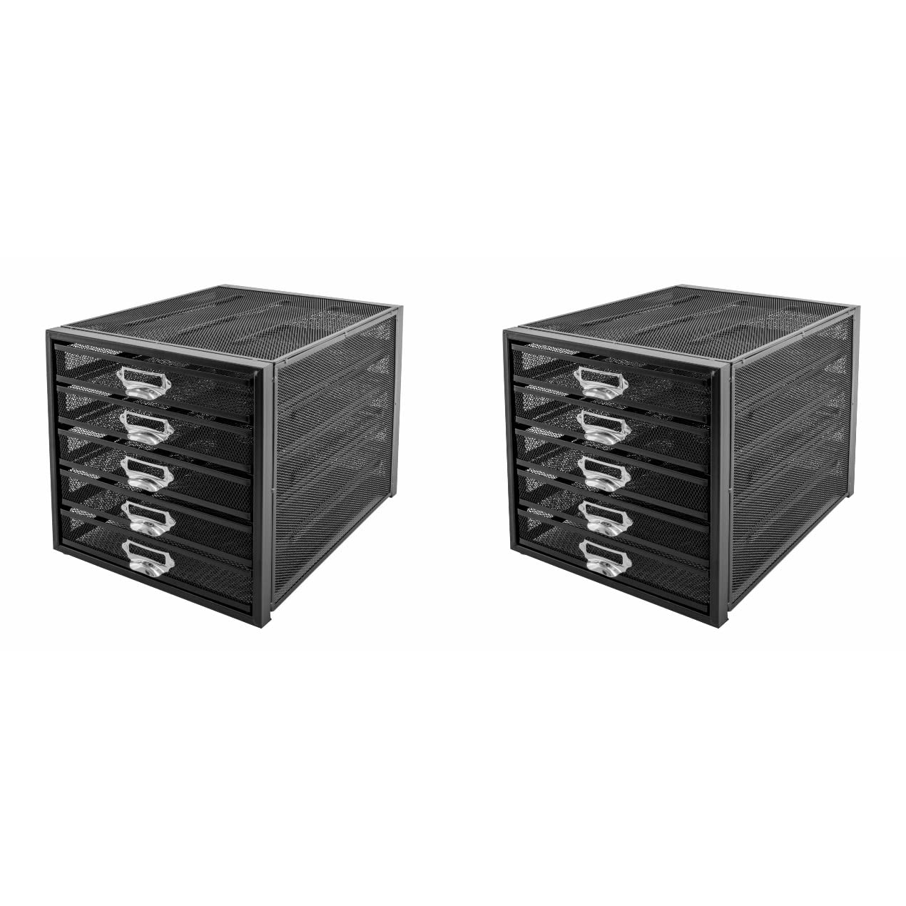 Osco Black Wire Mesh 5 Tier Paper Sorter 2 Pack, Large A4 File Holder, Desktop Document Organiser, Paperwork Tray, Stackable Desk Tidy, Home Office Filing, Rubber Feet, Fully Assembled