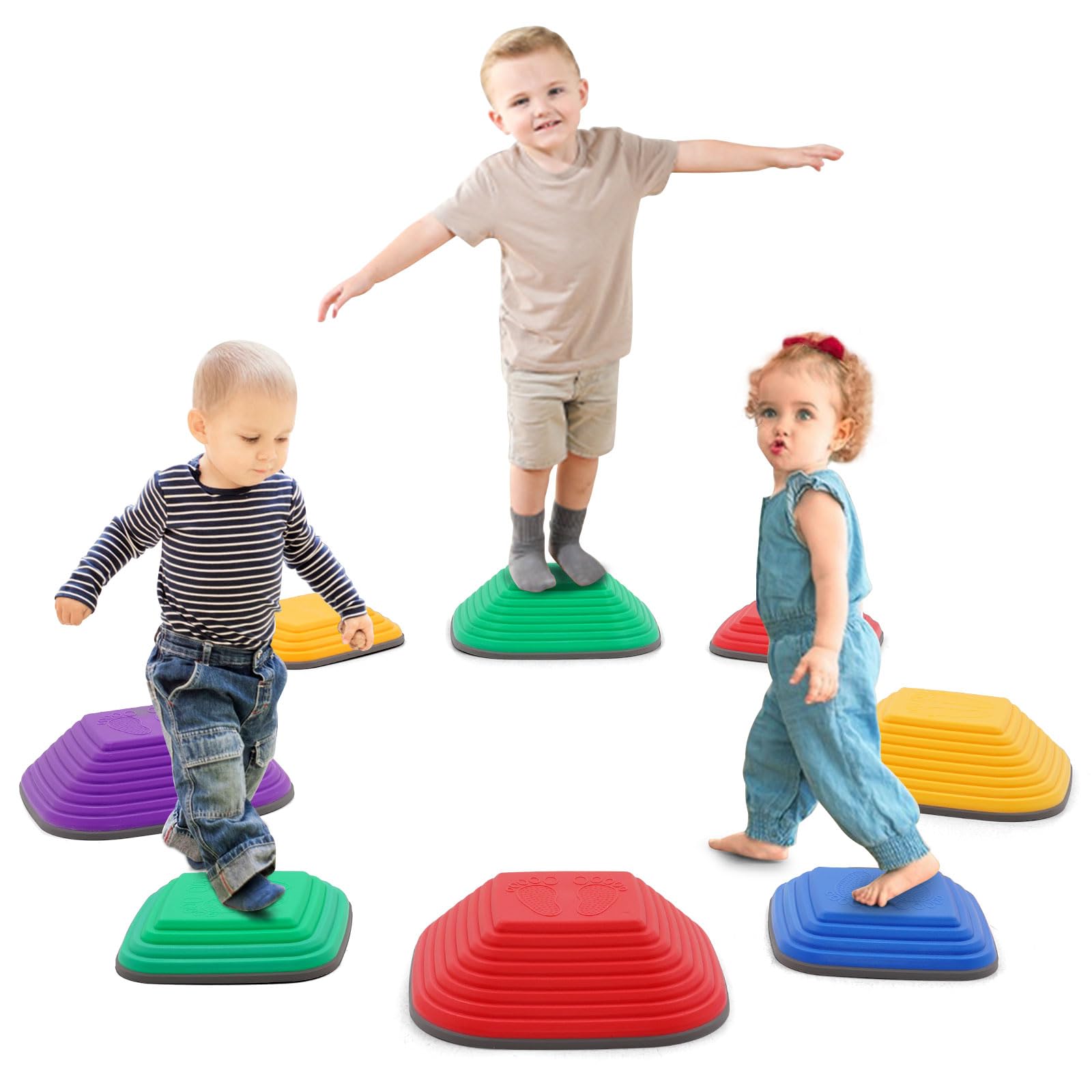 8 Piedras de Equilibrio para Niños,Piedras Apilables Antideslizante, Que Fomentan el Equilibrio y Habilidades Motoras en Niños, Curso de Obstáculos,Equipo de Juego para Jnteriores y Exteriores