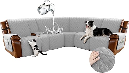Miniatura 49 de Arfntevss - Fundas impermeables para sofá seccional reclinable en forma de L, funda antideslizante lavable para sofá reclinable, juego de fundas en