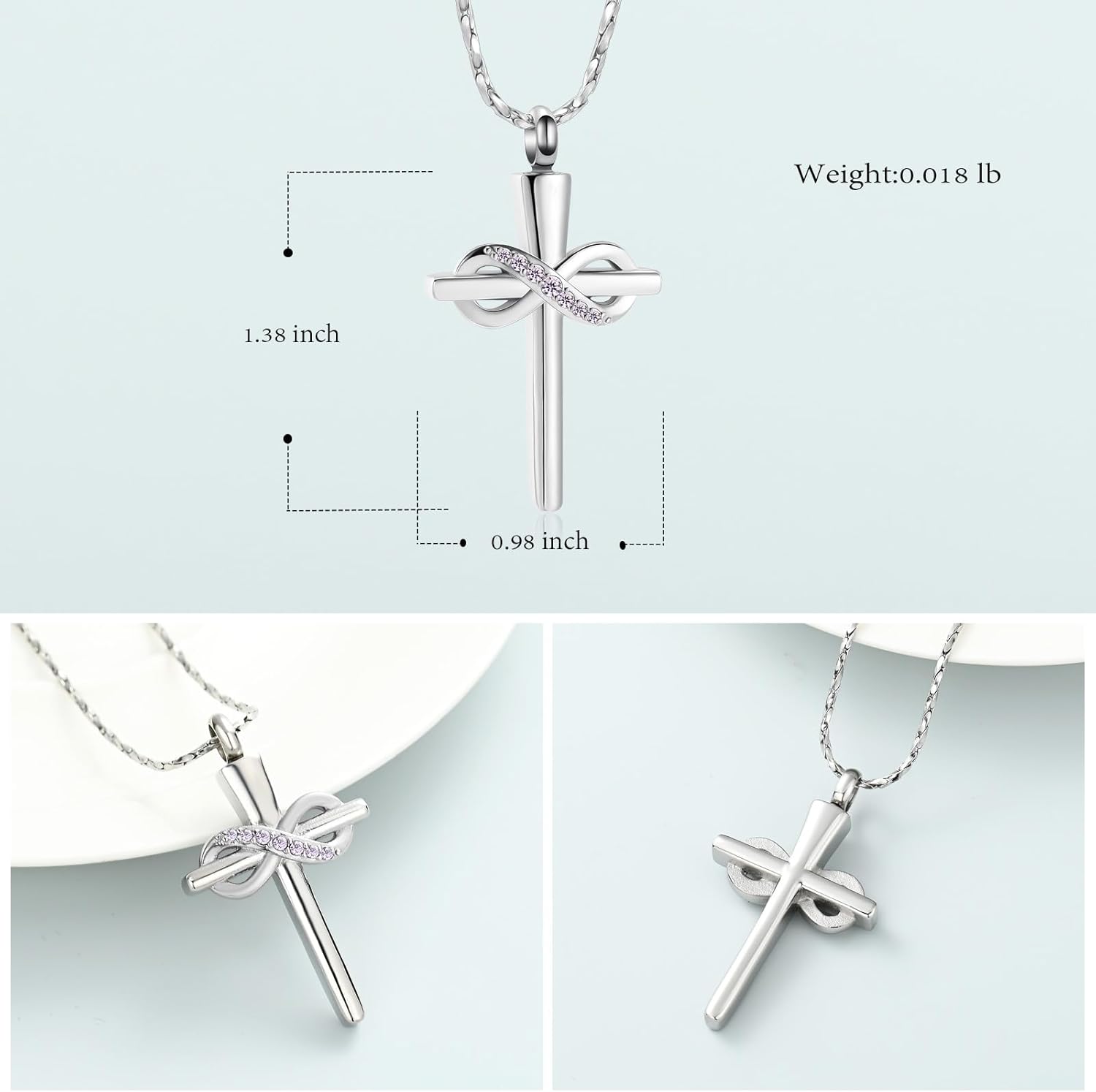 Imrsanl Infinity Love Cross Cremation Jewelry Ashes Religious Cross Urn Pendant Necklace for Women Men Pet Ashes Memorial Keepsake Jewelry - Image 2