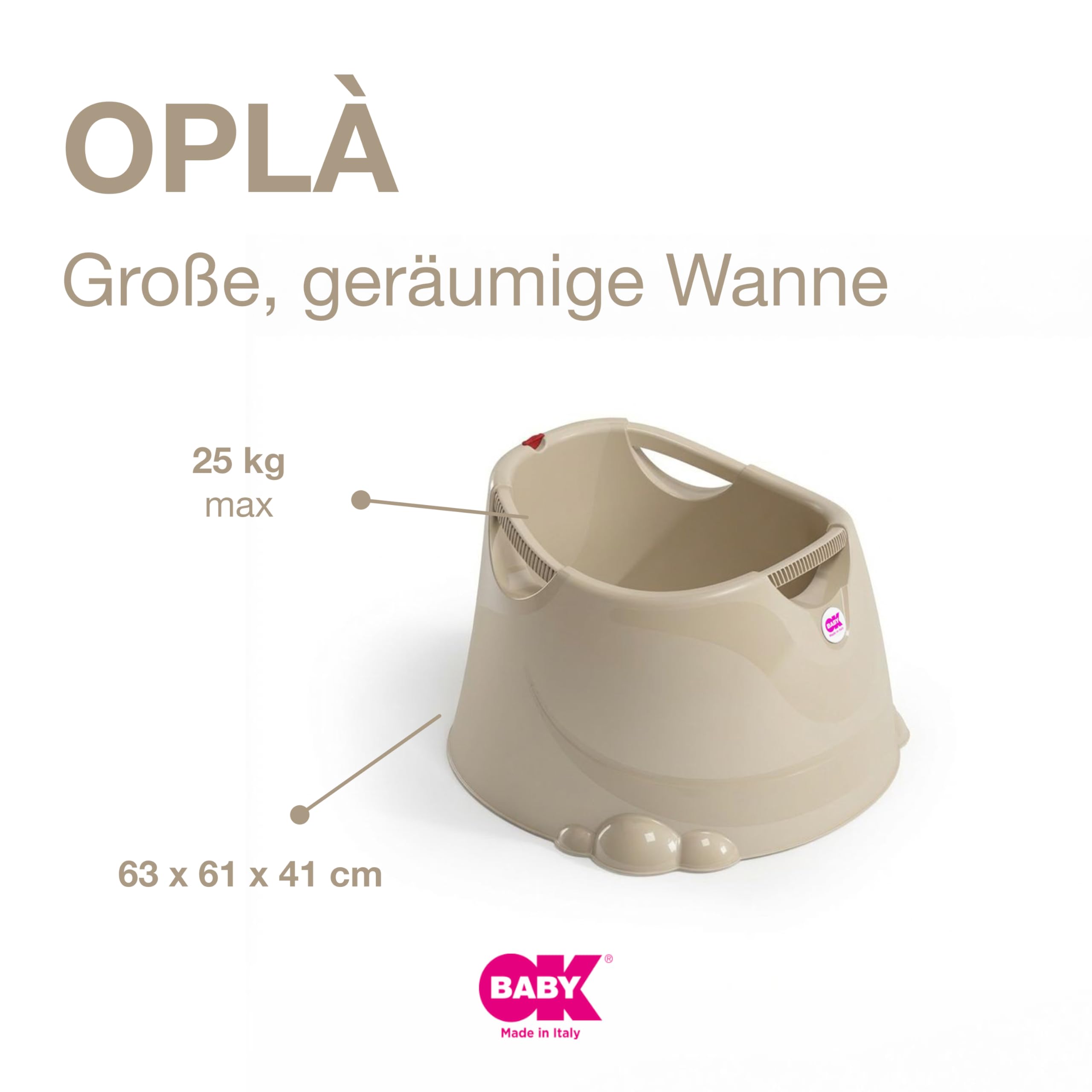 OKBABY Oplà – breite und vielseitige Badewanne für die Babywanne von 12-36 Monaten (bis zu 25 kg) – Sand