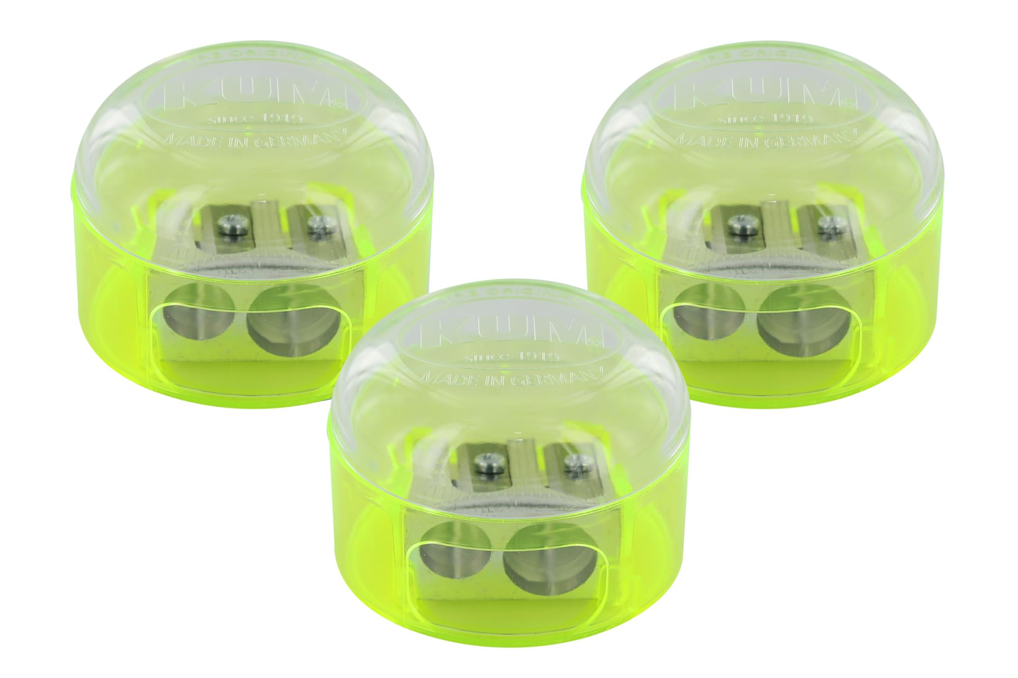 KUM AZ301.08.16-G - Double Pencil Sharpener with lid 208 M2, 3 Pencil sharpeners Blue, Pencil Sharpener for Storage bin