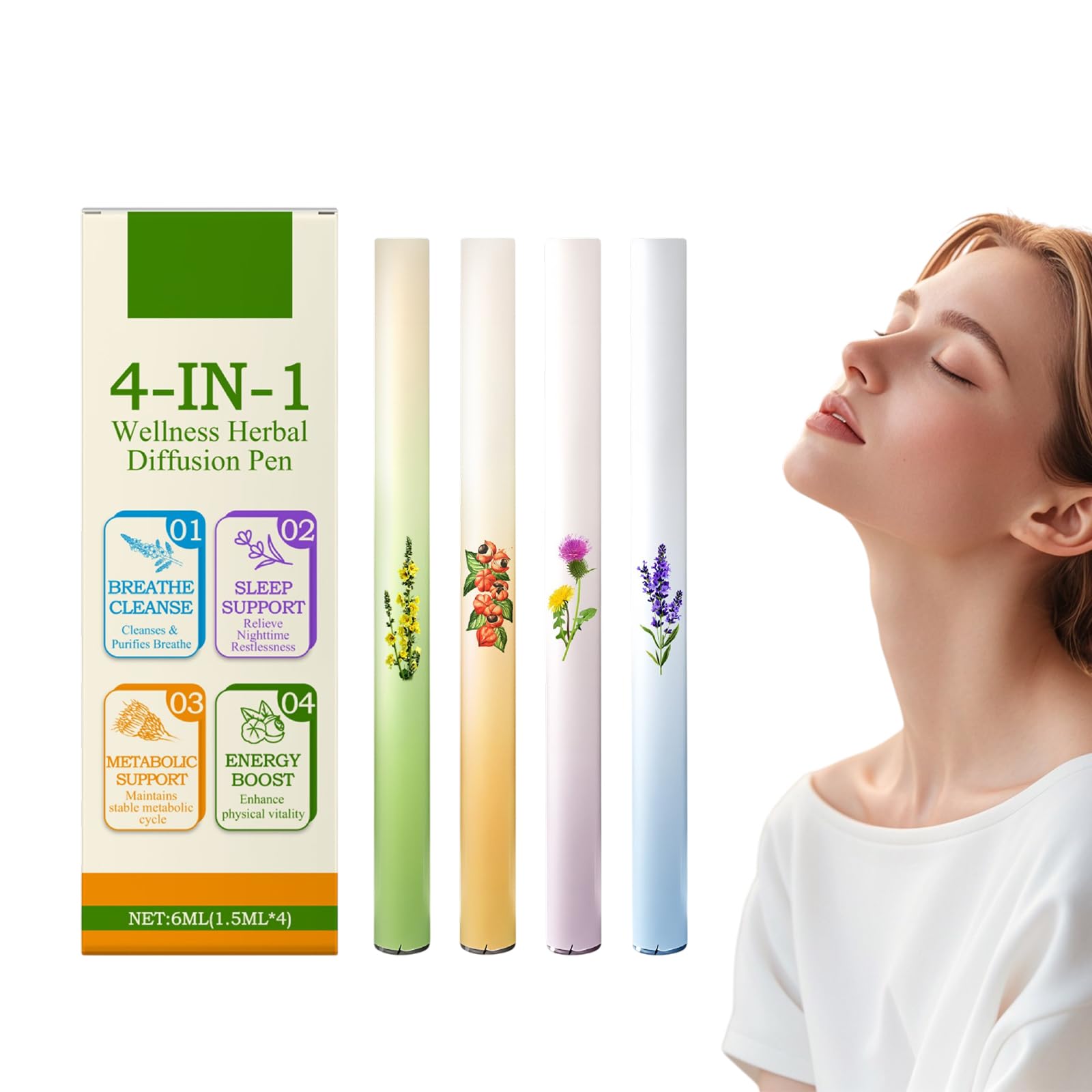 4Pcs Herbal Diffuser Pen, Portable Cloudy Diffuser Pen, Freshens Breath, Cleanses The Lungs, Improves Breathing, and Freshens The Air