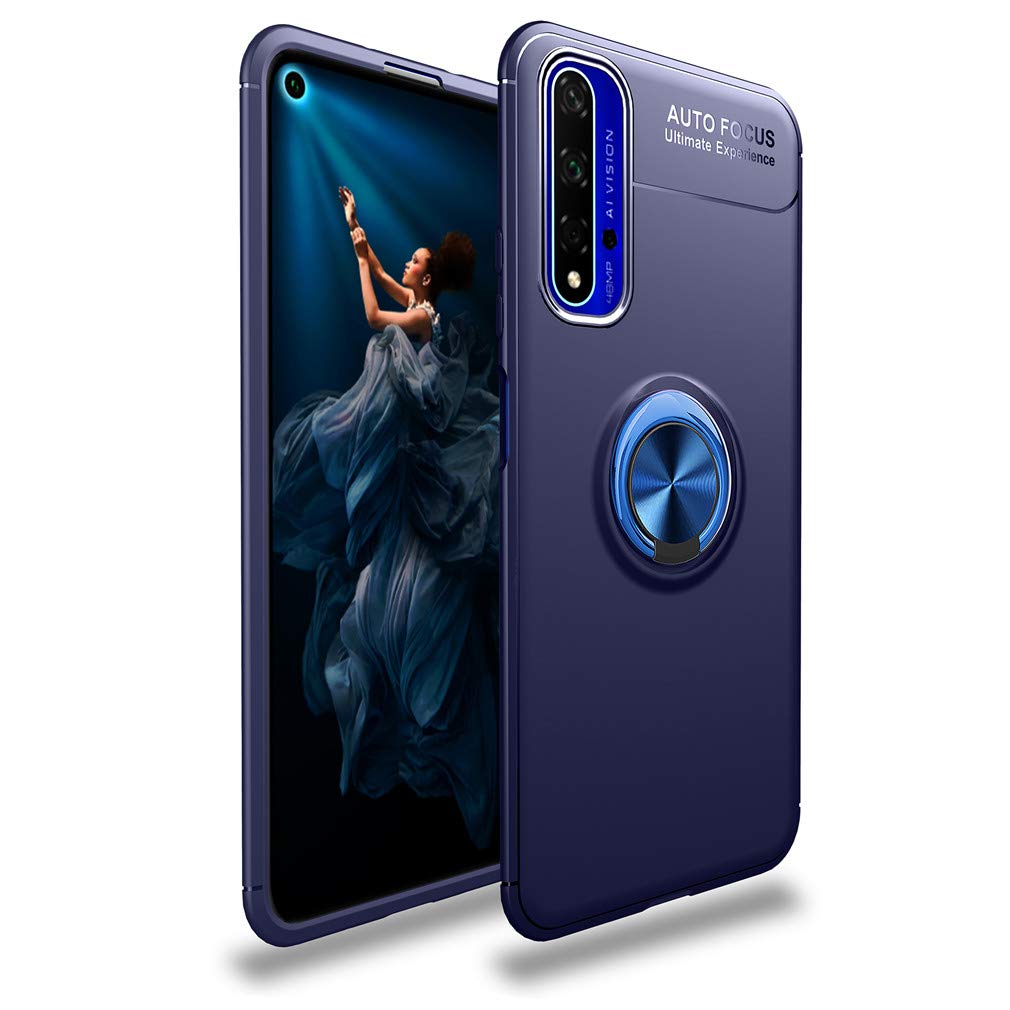 MHHQ Slim Thin Shockproof Case for Huawei Honor 20 Phone Case With Kickstand Shock Absorption Flexible Soft TPU Cover Rotating Ring Holder Protective Cover for Huawei Honor 20 -Blue