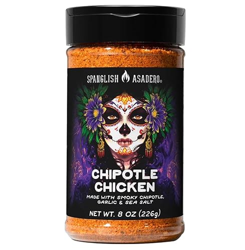 Spanglsh Asadro Chipotle Chicken Seasoning 8 oz – Smoky Chipotle, Garlic & Sea Salt Spice Blend for Chicken, Pork, Fish, Tacos & Fajitas – 0 Calories