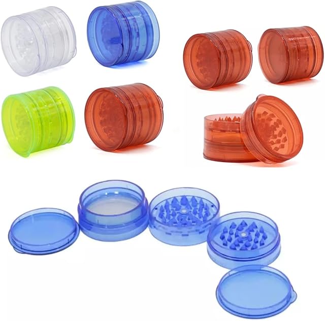 Plastic Herb Magnetic Tobacco Grinder 5 Parts - 60mm Grinder - Premium Quality Shark Teeth for Herb - 5 Part Potable Pocket Size Grinder - Assorted Colours