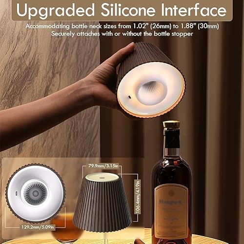 Miniatura 6 de WILIT Lámpara de Botella Inalámbrica, Lámpara de Mesa Sin Cables con 3 Niveles de Brillo, Lámpara de Noche Táctil para Mesita de Noche, Lámpara