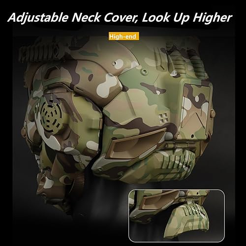 Miniatura 8 de iMeshbean Casco táctico de Airsoft con máscara de cara completa de paintball con auriculares integrados y ventilador antivaho para equipo de caza CS