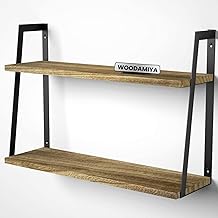 WOODAMIYA Wall Mounted Wooden Shelves with Metal Support l Wall Shelves for Heavy Duty l Wall Mounted Kitchen Shelve l 2 Tier Wall Shelves l Natural Finish l 22x5 Inch l Esay DIY