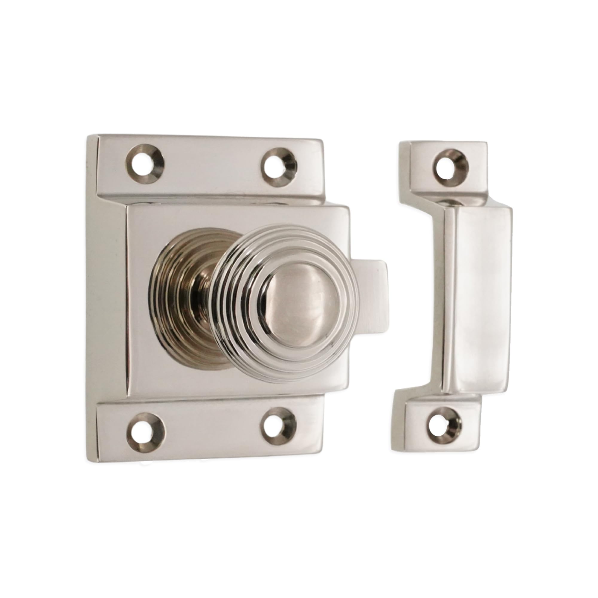 Infinity Decor Polished Nickel Beehive Solid Brass Kitchen Cupboard Catch With Attached Thumb Turn Latch Lock – Suitable For Wardrobe Dresser Furniture Doors