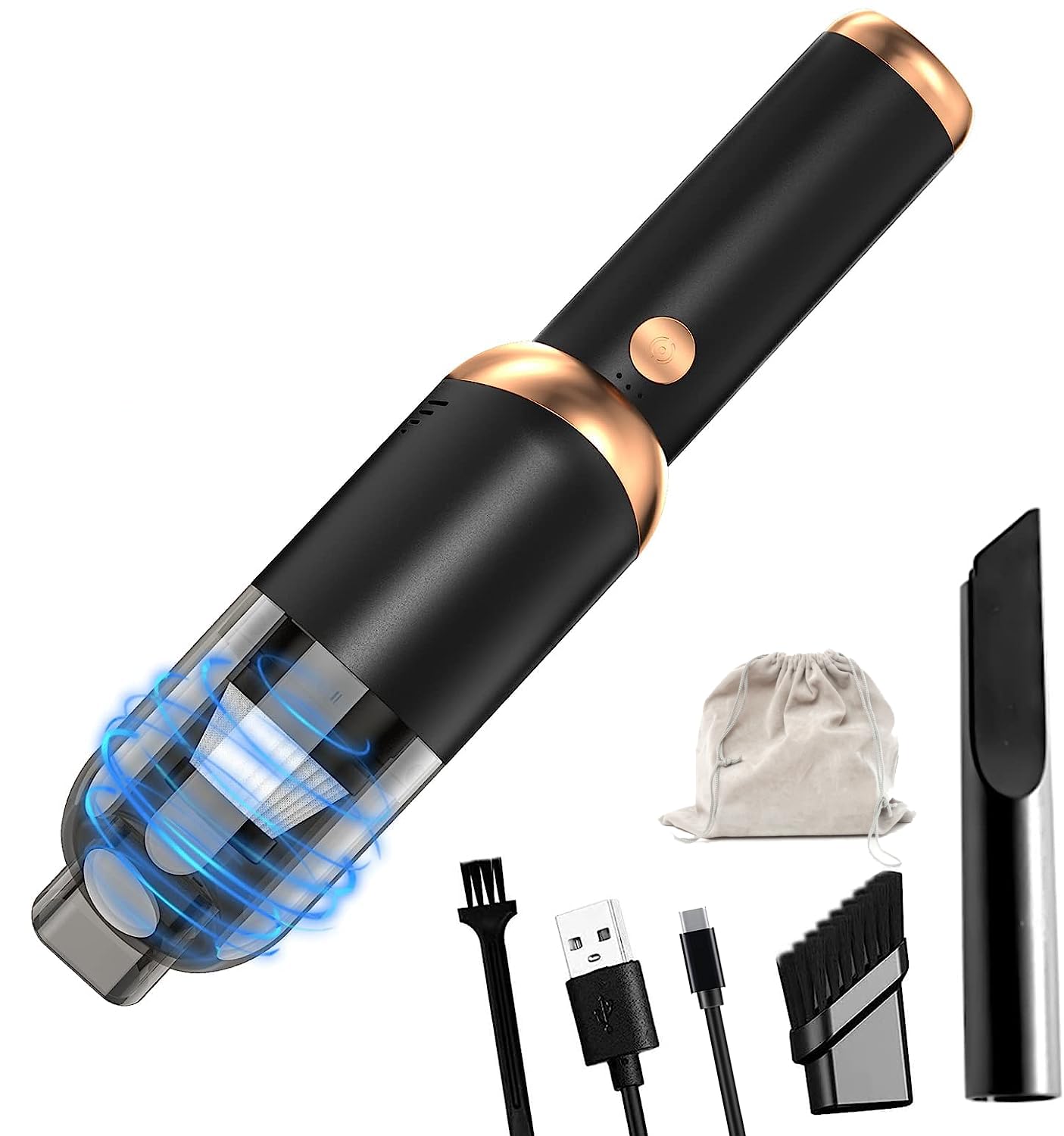 Aspirador para Coche Potente - USB Recargable Mini Aspirador de 13.000 Pa con 2 Filtro para Coche - Pelo de Animales, hogar, Oficina