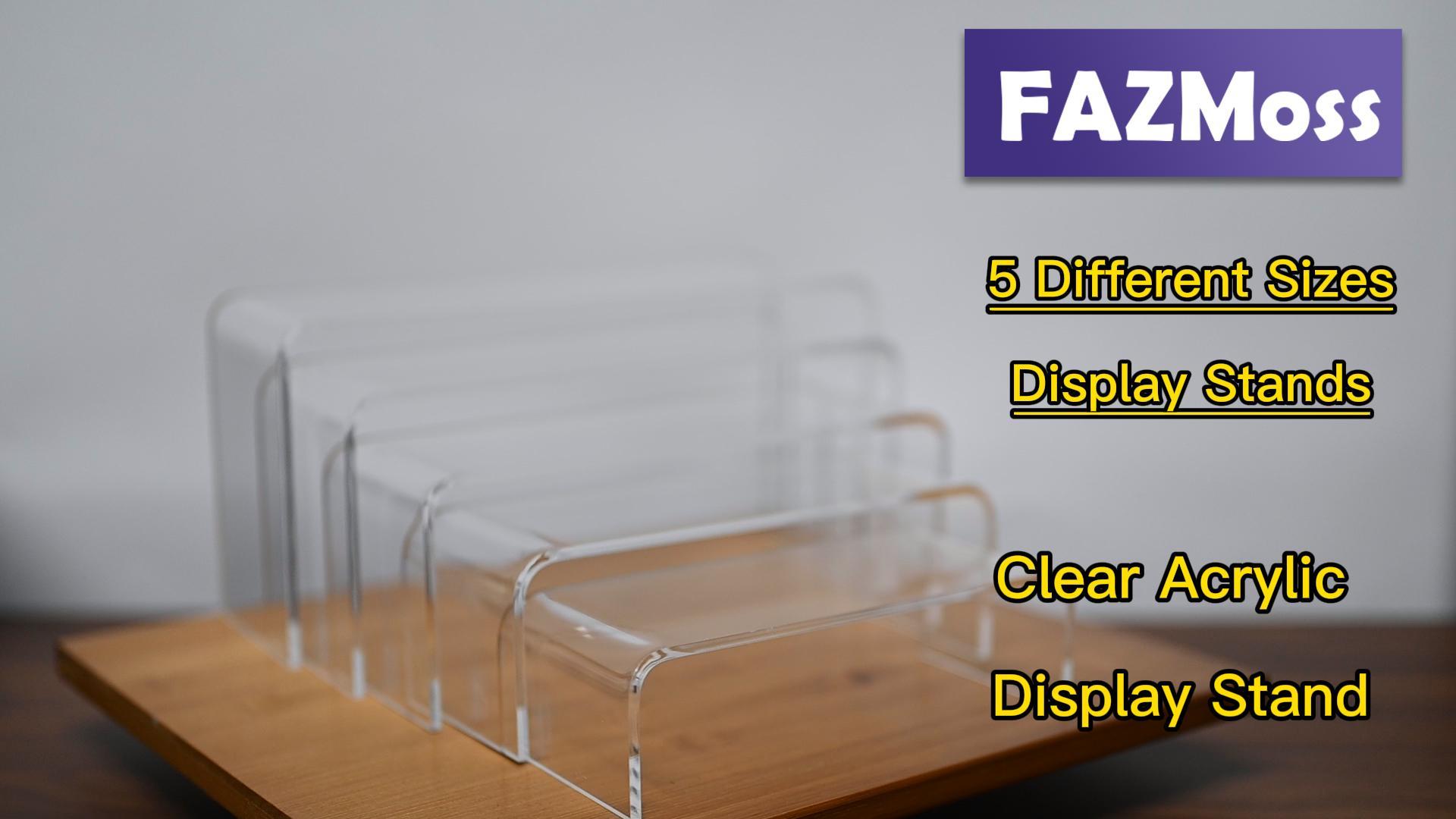 FAZMoss 2 Sets Clear Acrylic Display Stand, 5 Sizes, Clear Acrylic Display Risers Showcase Shelf Stand for Jewelry Store Equipment Display (10Pack