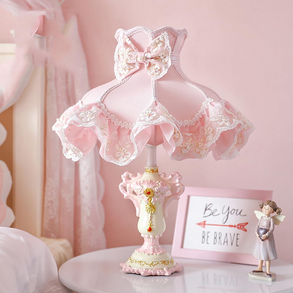 Wiktoriańska lampa stołowa Różowa lampa księżniczki Francuska krajowa lampka nocna Dom wiejski Śliczna dziecięca lampa stołowa Vintage Rustykalna szafka nocna Lampa dla dziewczynek Sypialnia Dzieci