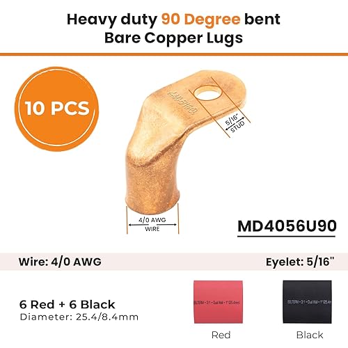 Miniatura 514 de SELTERM - 2 terminales de anillo resistentes para cable de batería, calibre 4 AWG, pernos de 3/8 pulgadas, terminales de calibre 4, ojales de cobre