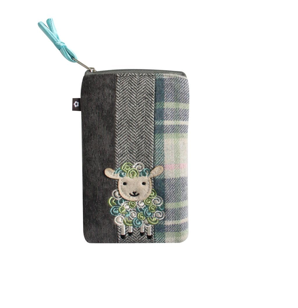 Earth Squared Fair Trade Tweed Appliqué Eyeglass Case Zip Glasses Holder (Sheep Applique)