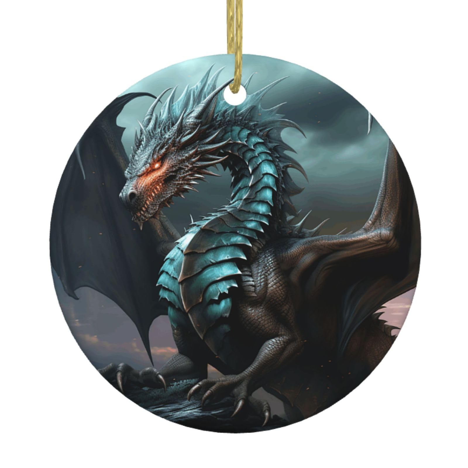 Fodpand Women's White Cool Dragon Christmas Ornaments 2025, Gift Exchange For Men, Collectible Ceramic Ornament Round Hanging Ornaments For Christmas Tree Decoration
