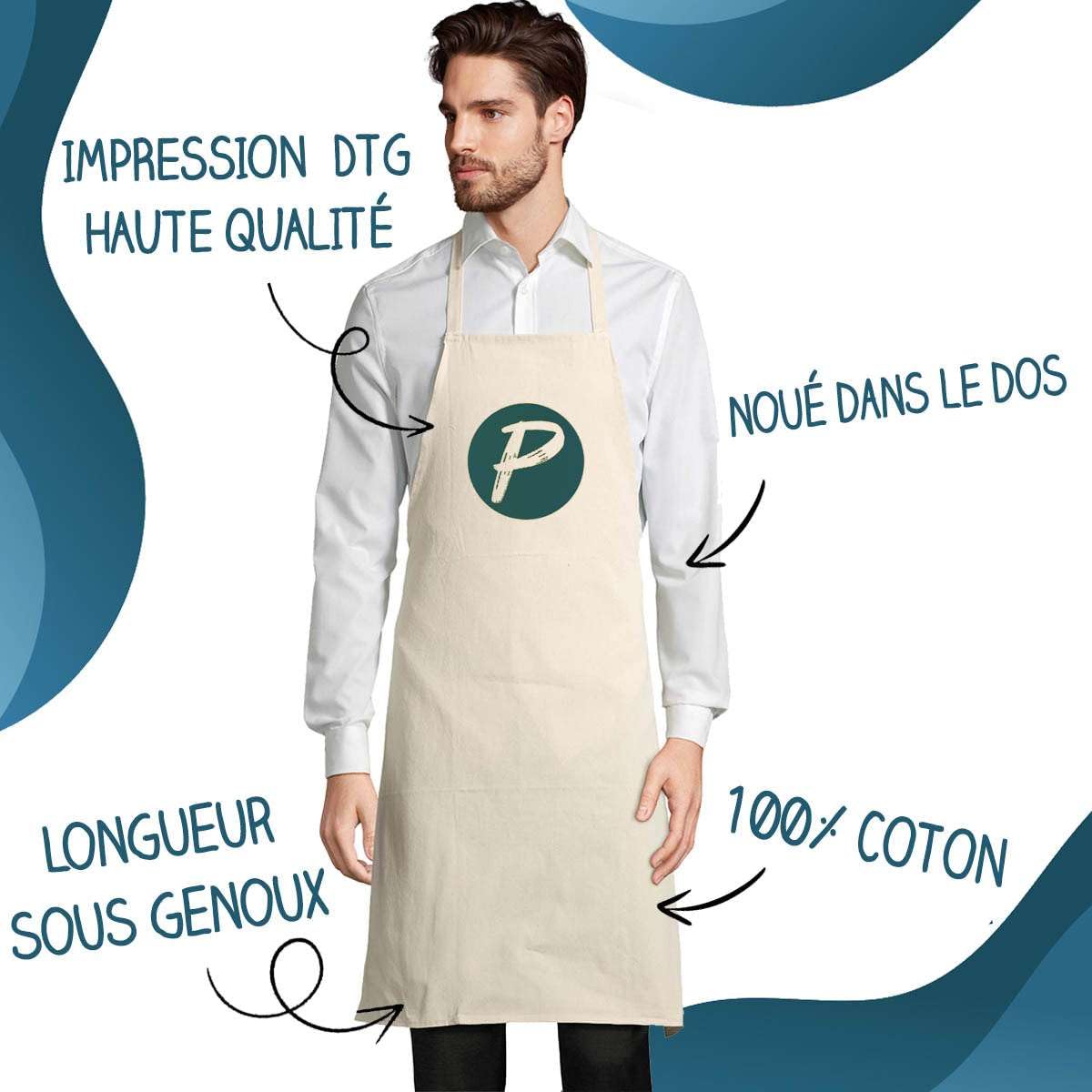 Planetee - Delantal de cocina breton Je peux pas | Regalo original para apasionados, ropa protectora para barbacoa, jardinería, delantal de trabajo, tareas domésticas, beige, Talla única