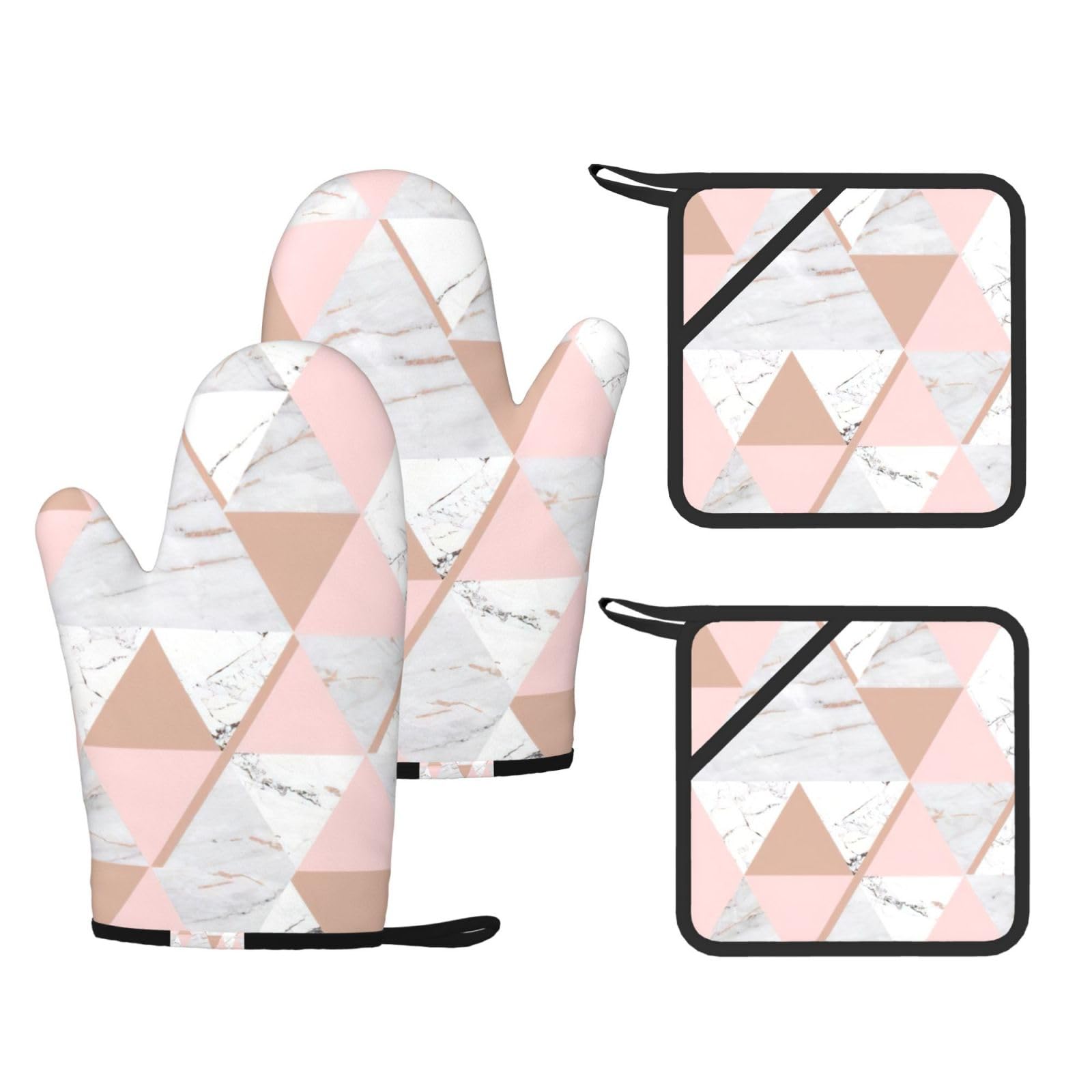 Gants de cuisine anti-brûlure marbre rose et doré isolant