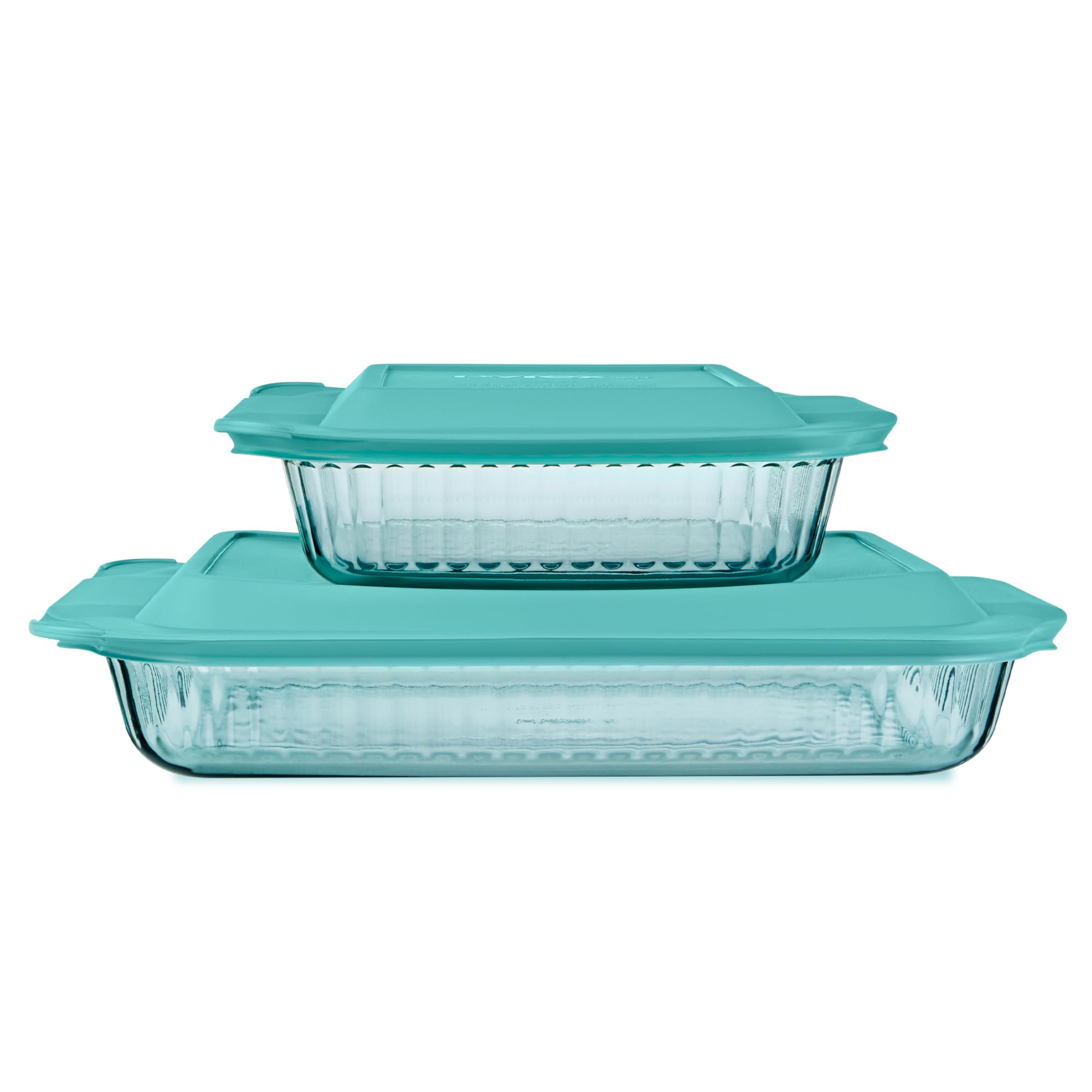 Colors Tinted (2-Pack, Full Set) Tinted Glass Baking Dish with BPA-Free Lid, Oblong Bakeware Glass Pan For Casserole & Lasagna, Dishwasher, Freezer, Microwave and Pre-Heated Oven Safe, Aqua
