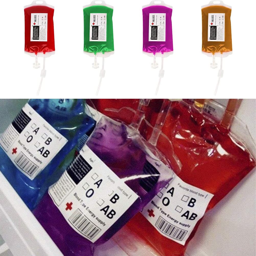 Halloween Sacchetti di Sangue per Bevande, Sacca per Sangue, Sangue Contenitore per Bevande Riutilizzabile, Sacchetti per Sangue, Sacchetti per Bevande Riutilizzabile, 4 Pezzi