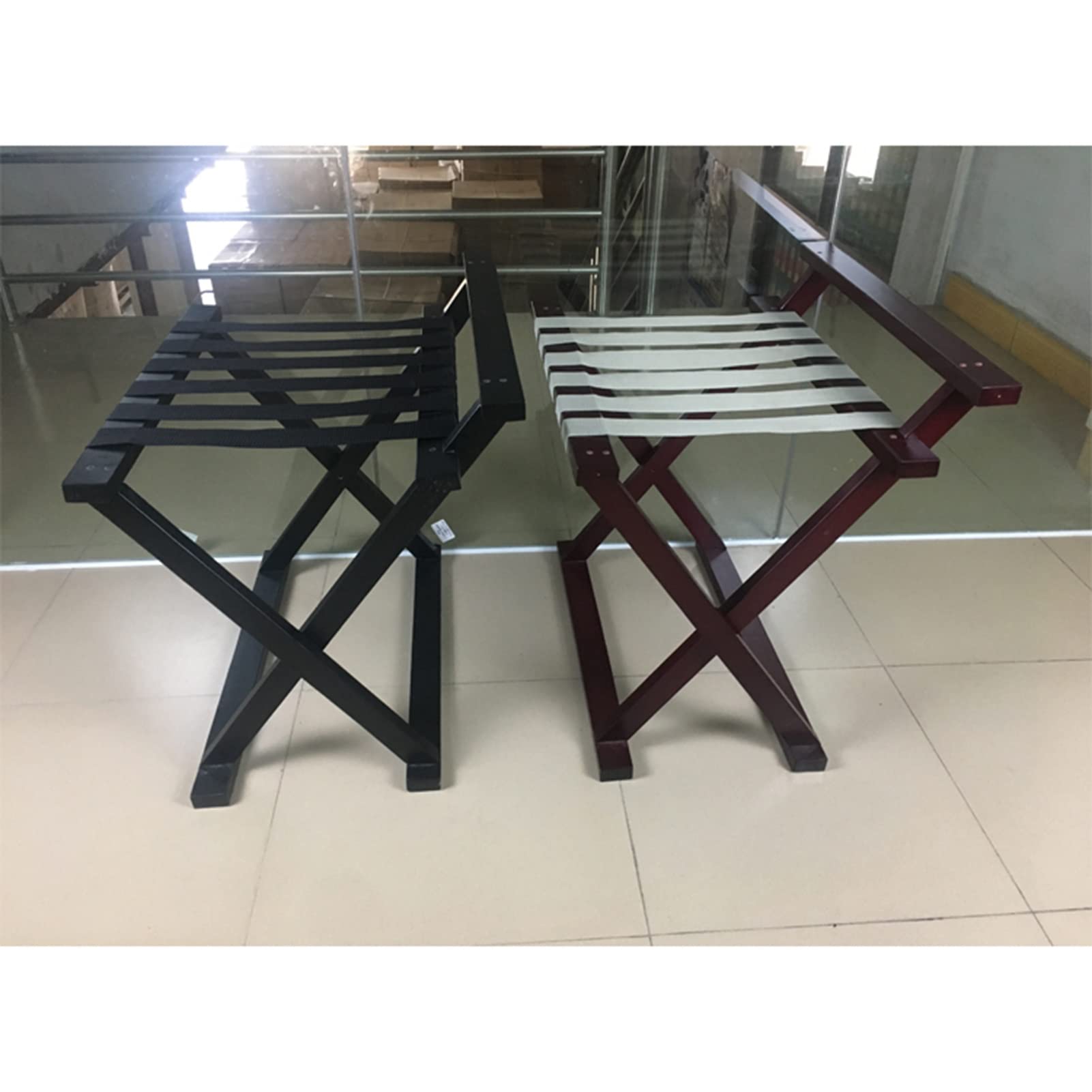 Portavaligie in Legno, Portavaligie Pieghevole con Schienale, Supporto per Valigie da Camera D'Albergo, Portaborse da Viaggio, Ripiano per Abiti da Suite, 66 X 43 X 61 Cm